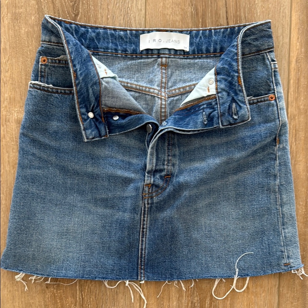 IRO Blue Raw-Hem Denim Mini Skirt
